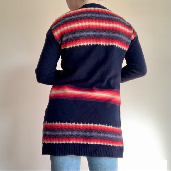 Gap Navy Blue & Red Lambs Wool Fair Isle Cardigan Sweater - Picture 2 of 11